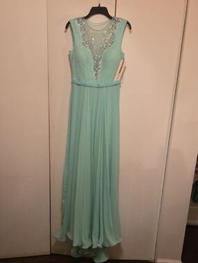 Sleeveless Mint Green Chiffon Maxi Dress with Embellished Illusion Bodice